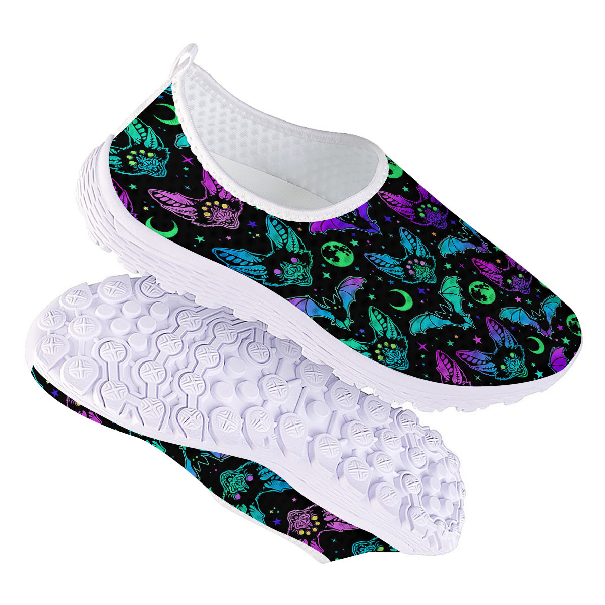 Multicolored Bats Print Pattern Nurse Shoes-grizzshop
