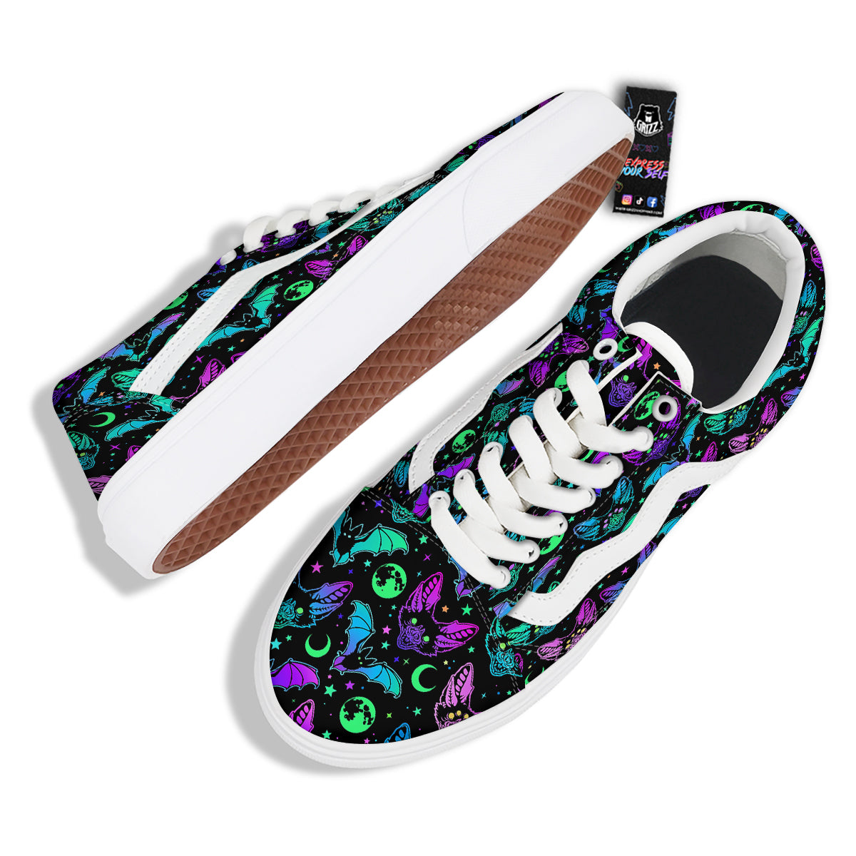 Multicolored Bats Print Pattern Skate Shoes-grizzshop