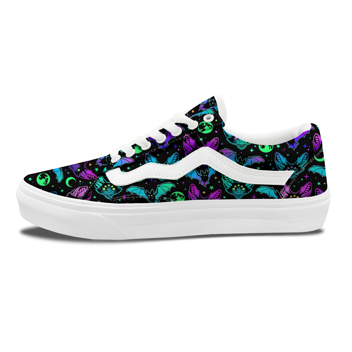 Multicolored Bats Print Pattern Skate Shoes-grizzshop