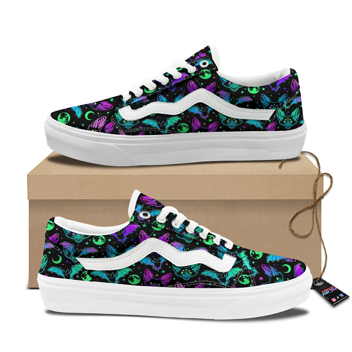 Multicolored Bats Print Pattern Skate Shoes-grizzshop