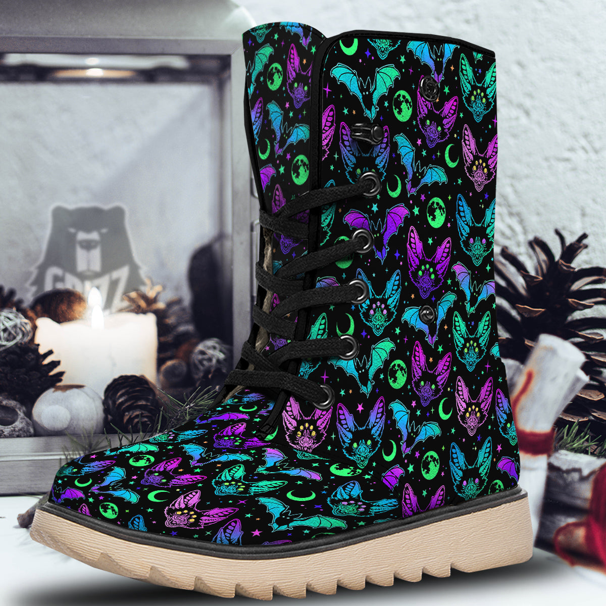 Multicolored Bats Print Pattern Snow Boots-grizzshop