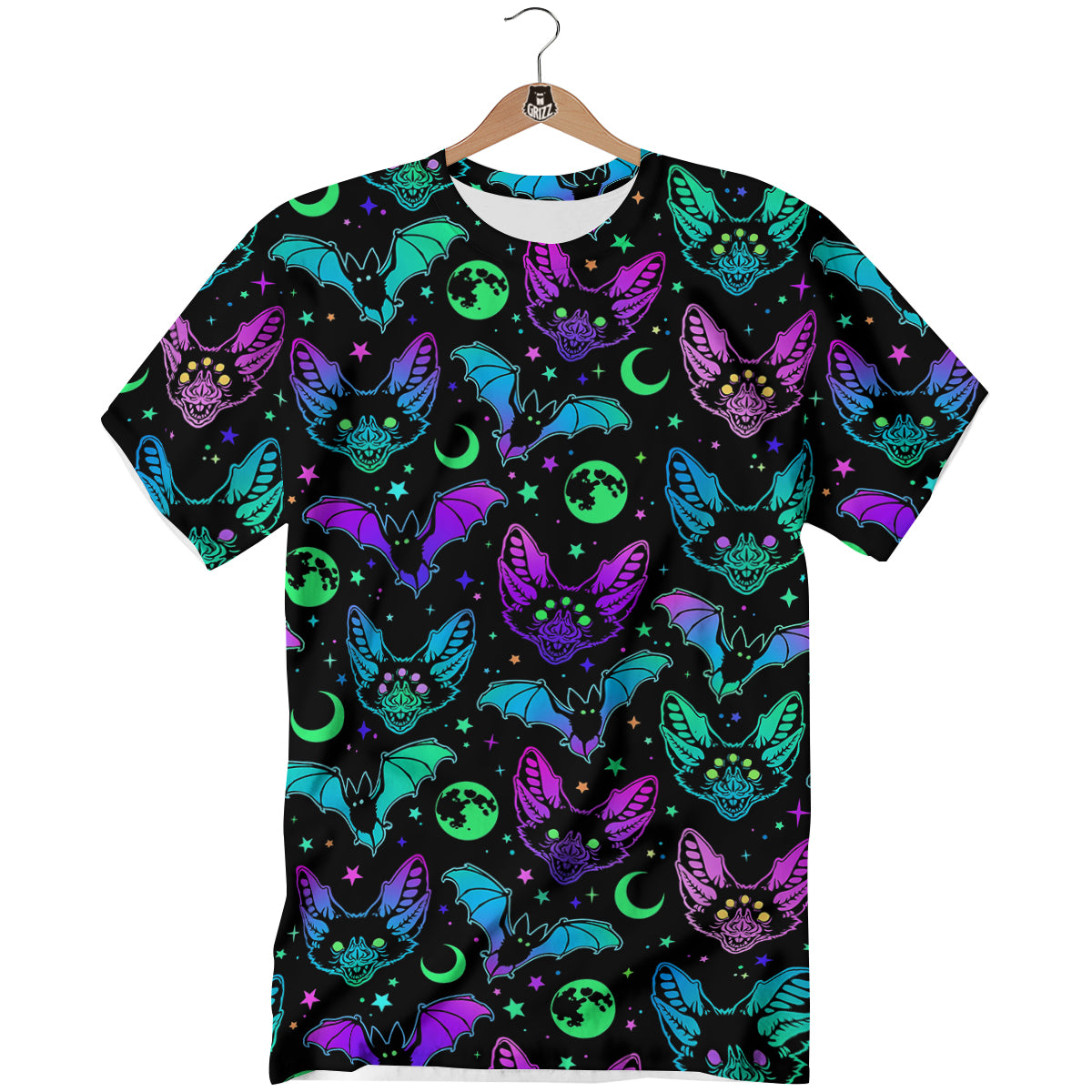Multicolored Bats Print Pattern T-Shirt-grizzshop