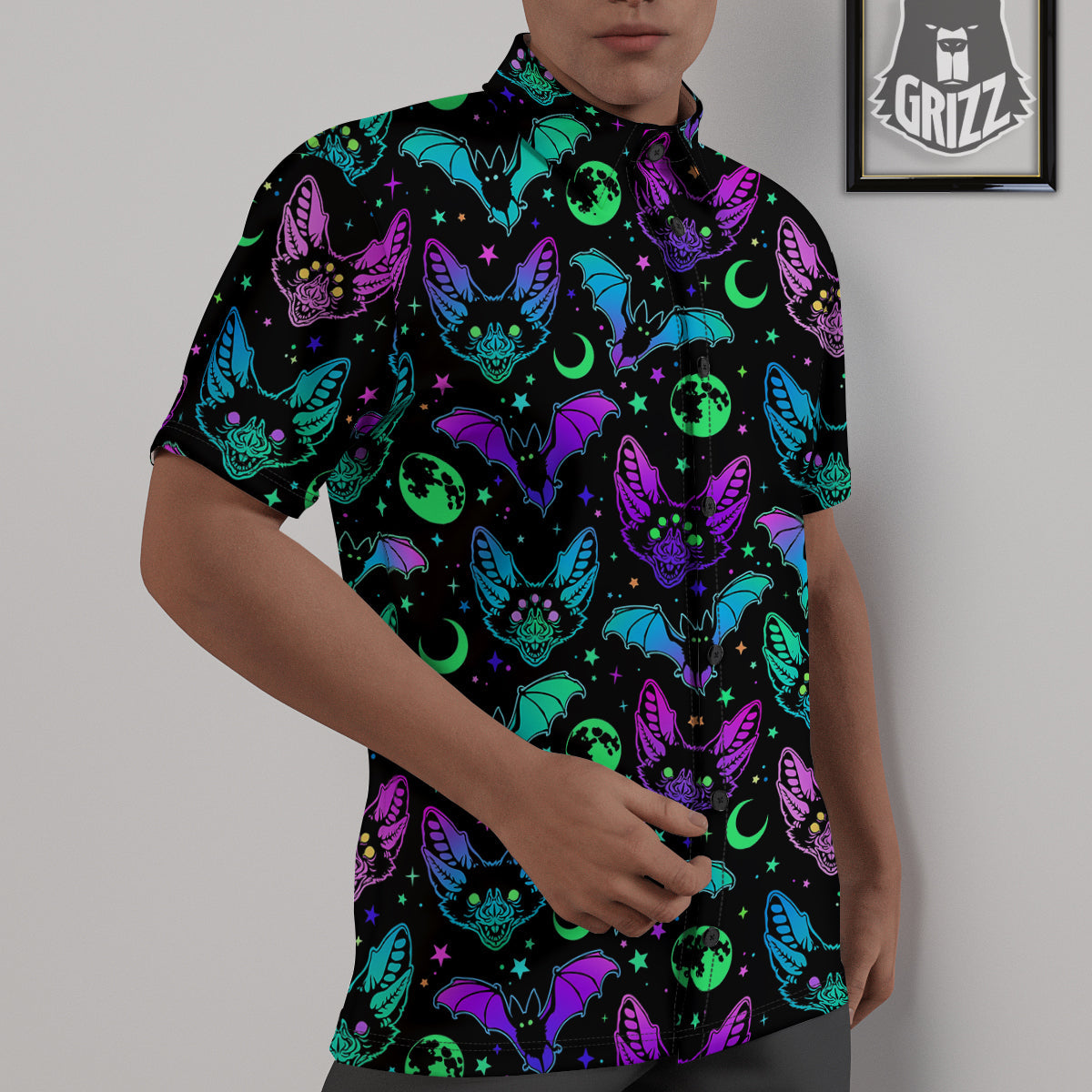 Multicolored Bats Print Pattern Untucked Shirts-grizzshop