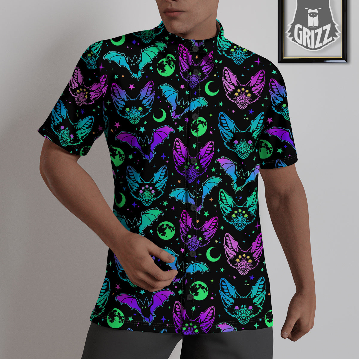 Multicolored Bats Print Pattern Untucked Shirts-grizzshop