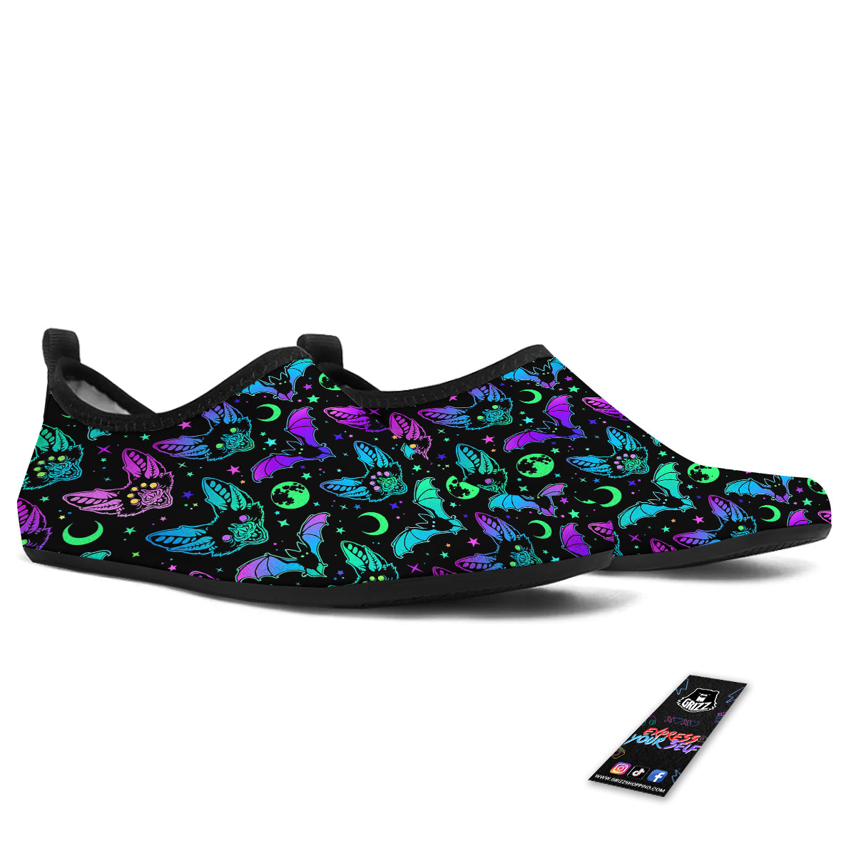 Multicolored Bats Print Pattern Water Shoes-grizzshop