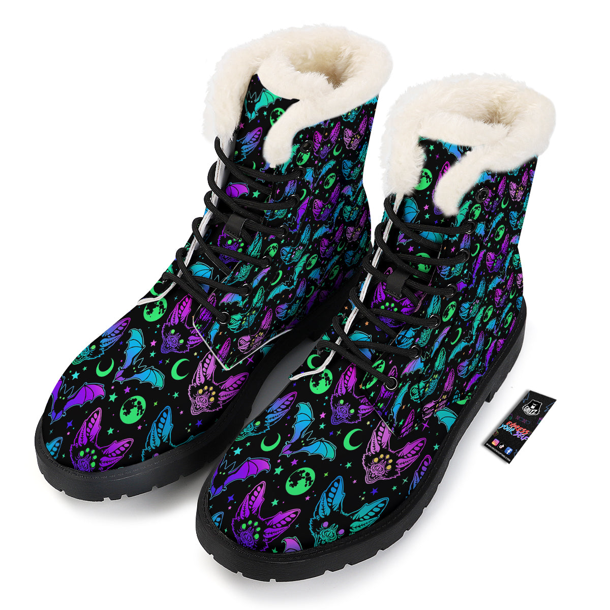 Multicolored Bats Print Pattern Winter Boots-grizzshop