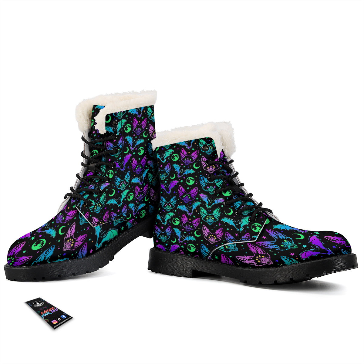 Multicolored Bats Print Pattern Winter Boots-grizzshop