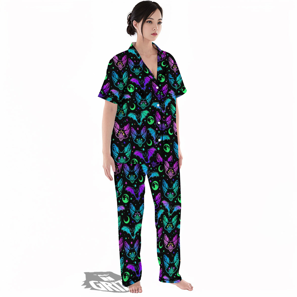 Multicolored Bats Print Pattern Women's Pajamas Set-grizzshop