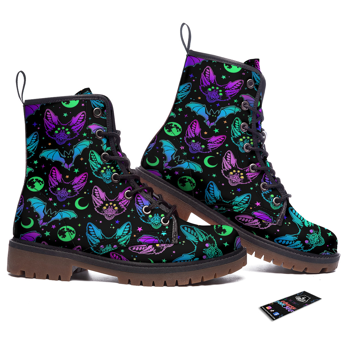 Multicolored Bats Print Pattern Work Boots-grizzshop