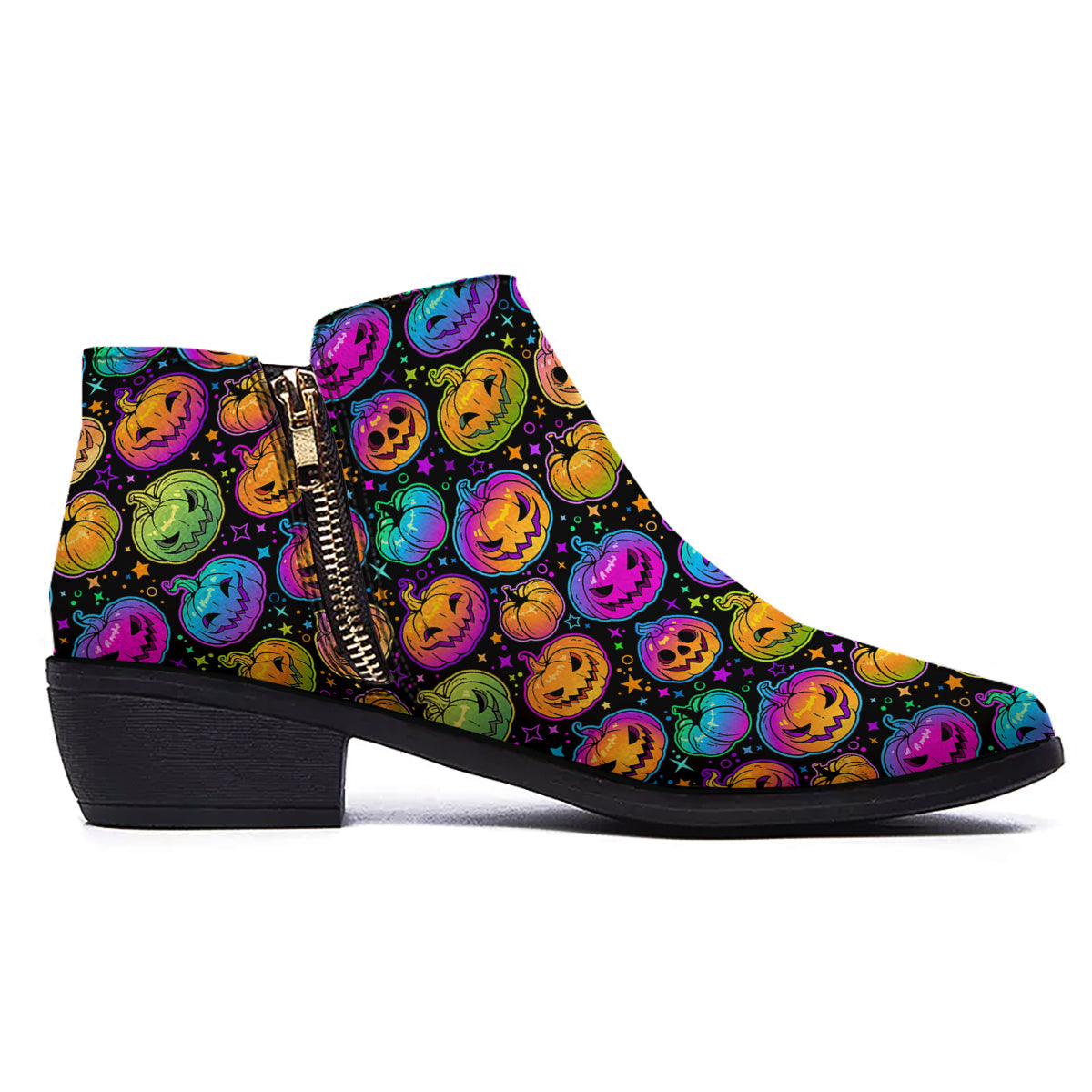 Multicolored Pumpkins Halloween Print Pattern Ankle Boots-grizzshop