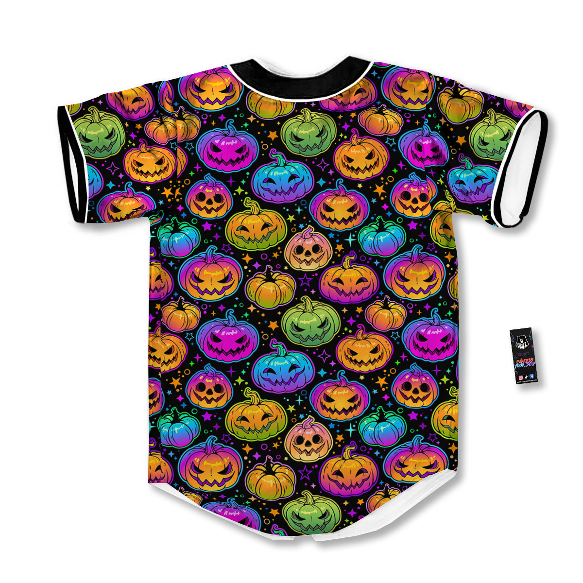 Multicolored Pumpkins Halloween Print Pattern Baseball Jersey-grizzshop