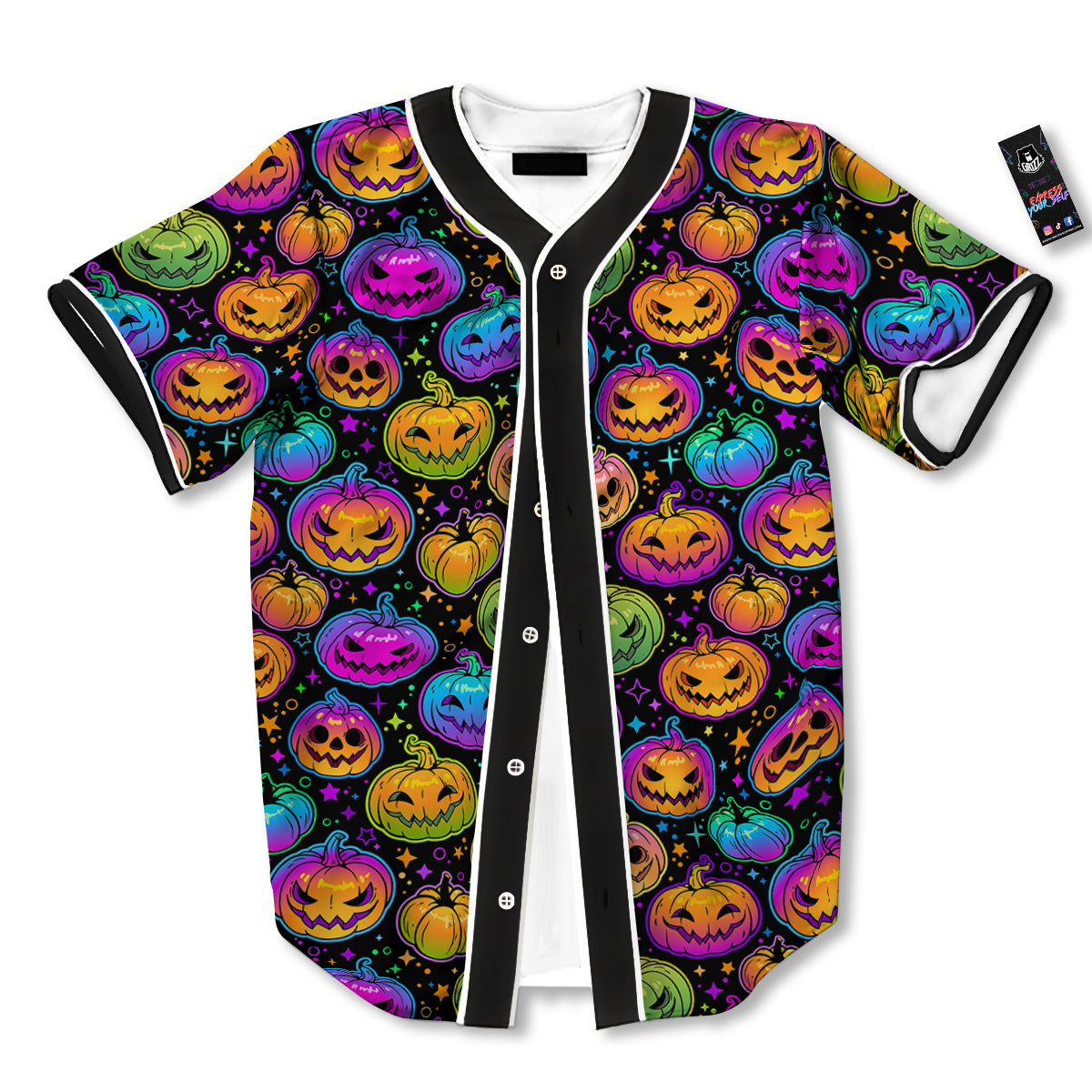 Multicolored Pumpkins Halloween Print Pattern Baseball Jersey-grizzshop