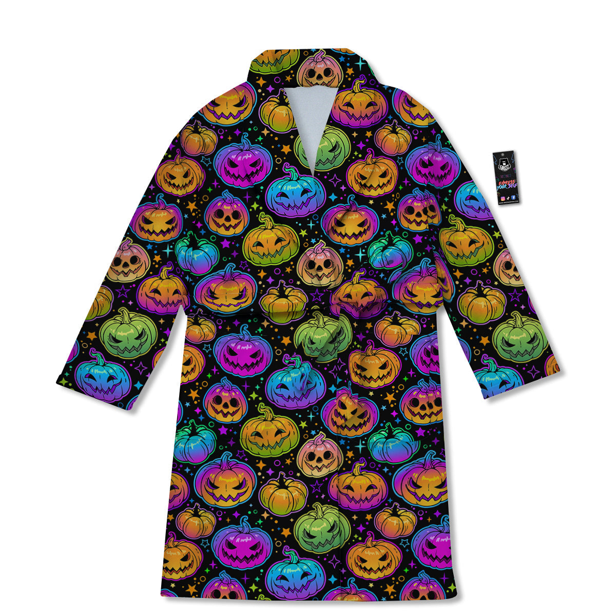 Multicolored Pumpkins Halloween Print Pattern Bathrobe-grizzshop