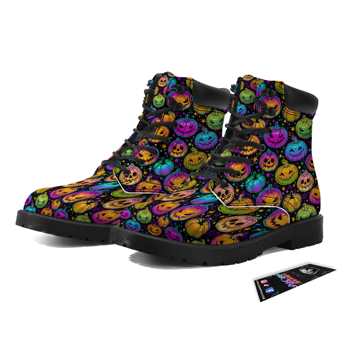 Multicolored Pumpkins Halloween Print Pattern Boots-grizzshop