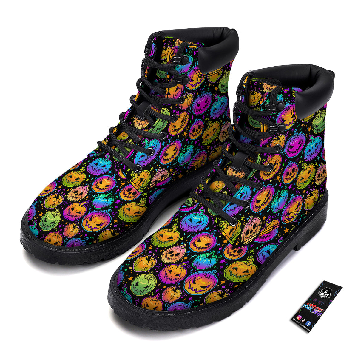 Multicolored Pumpkins Halloween Print Pattern Boots-grizzshop