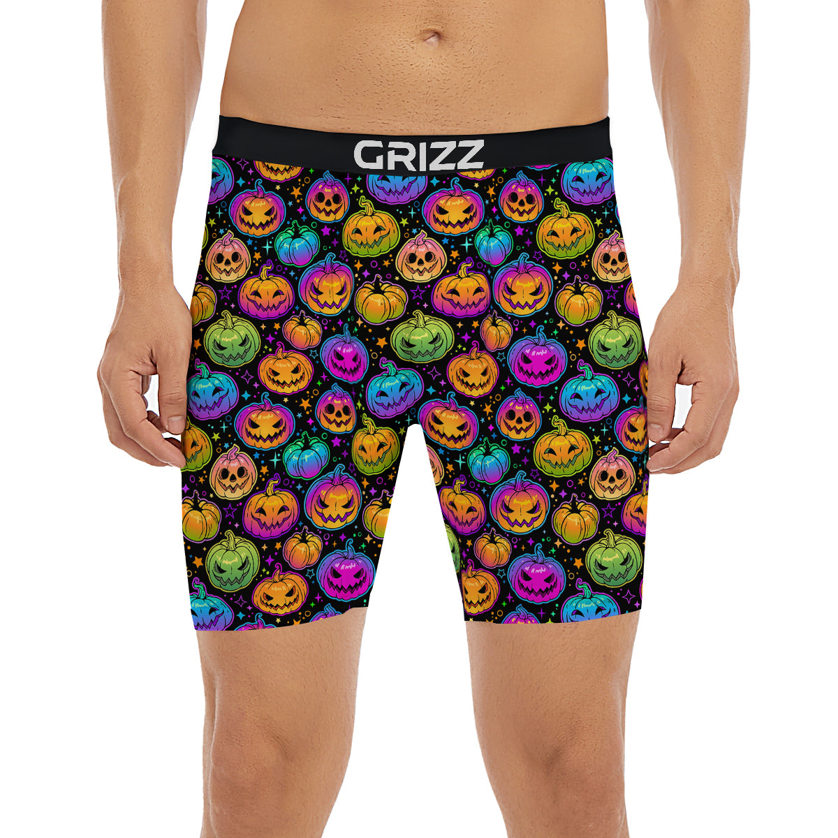 Multicolored Pumpkins Halloween Print Pattern Boxer Briefs-grizzshop