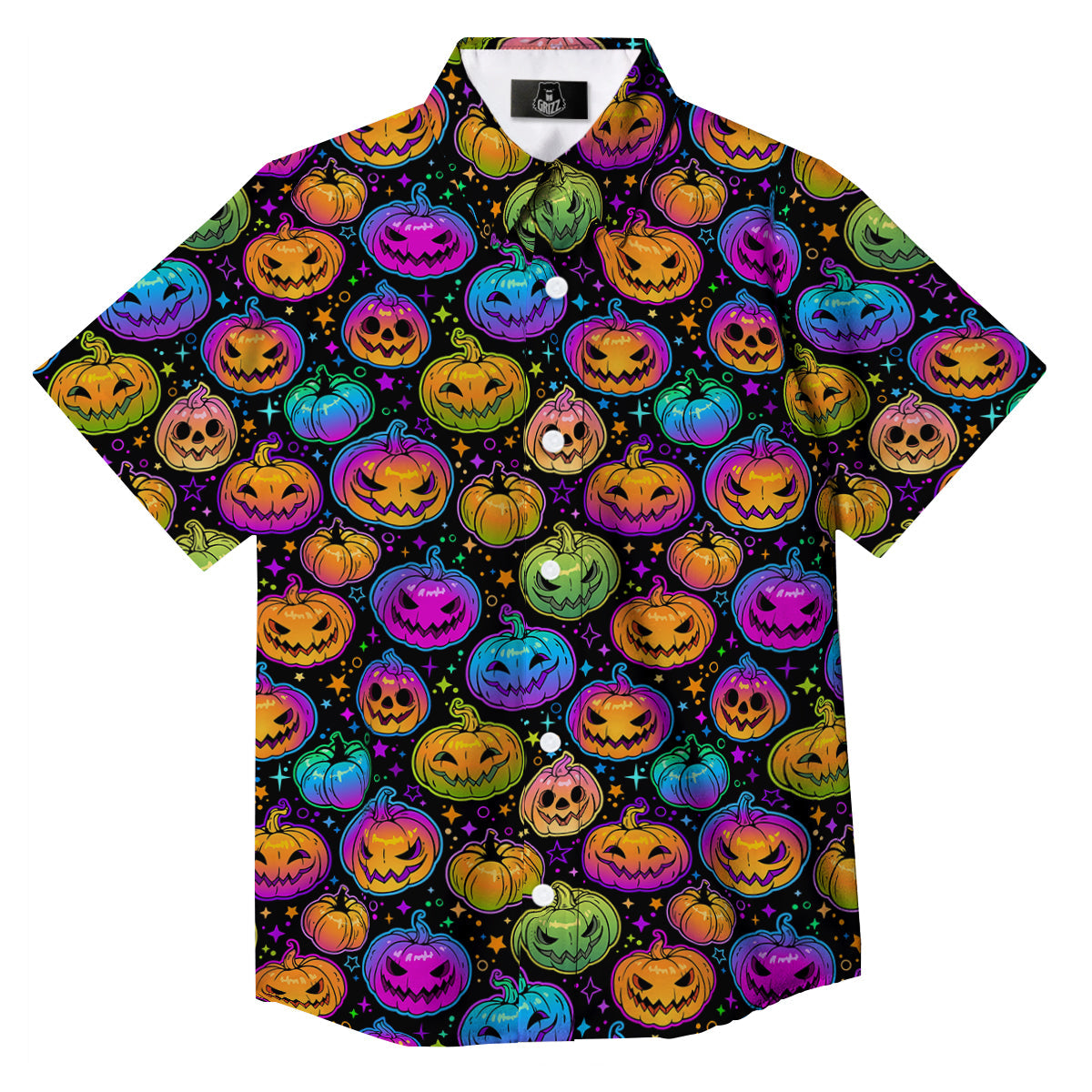 Multicolored Pumpkins Halloween Print Pattern Button Up Shirt-grizzshop