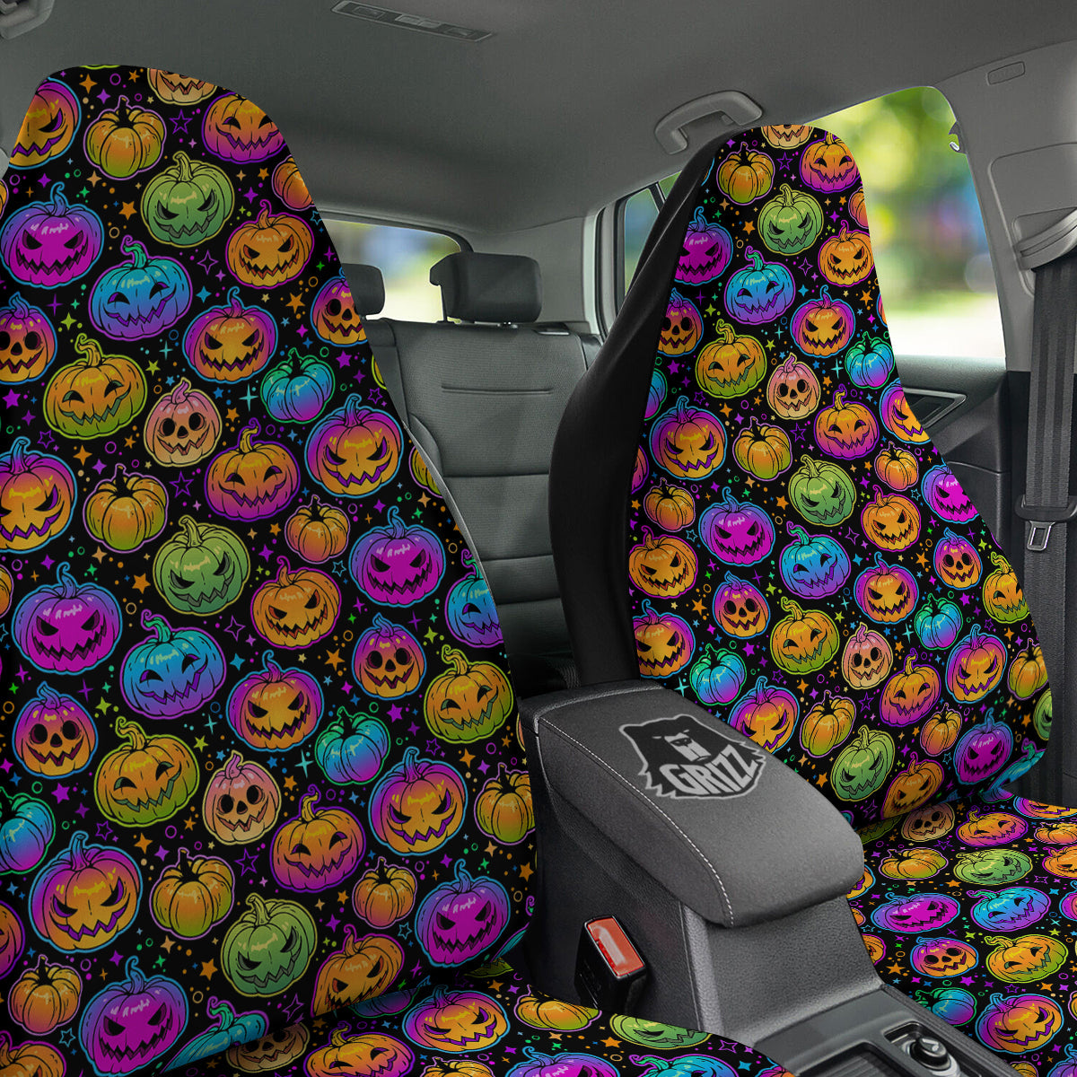 Multicolored Pumpkins Halloween Print Pattern Car Seat Covers-grizzshop