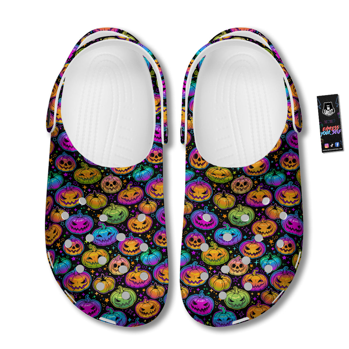 Multicolored Pumpkins Halloween Print Pattern Clog-grizzshop