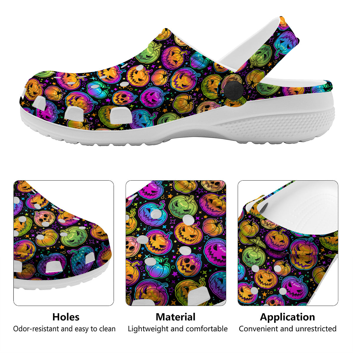 Multicolored Pumpkins Halloween Print Pattern Clog-grizzshop