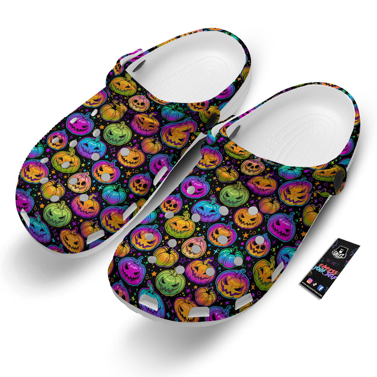 Multicolored Pumpkins Halloween Print Pattern Clog-grizzshop