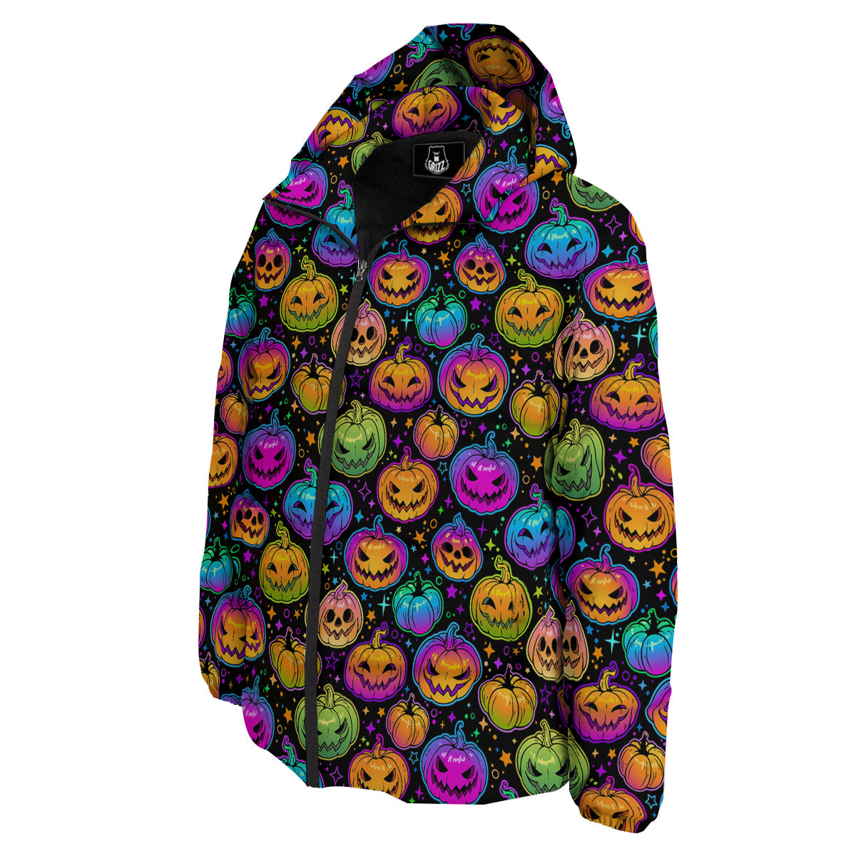Multicolored Pumpkins Halloween Print Pattern Down Jacket-grizzshop