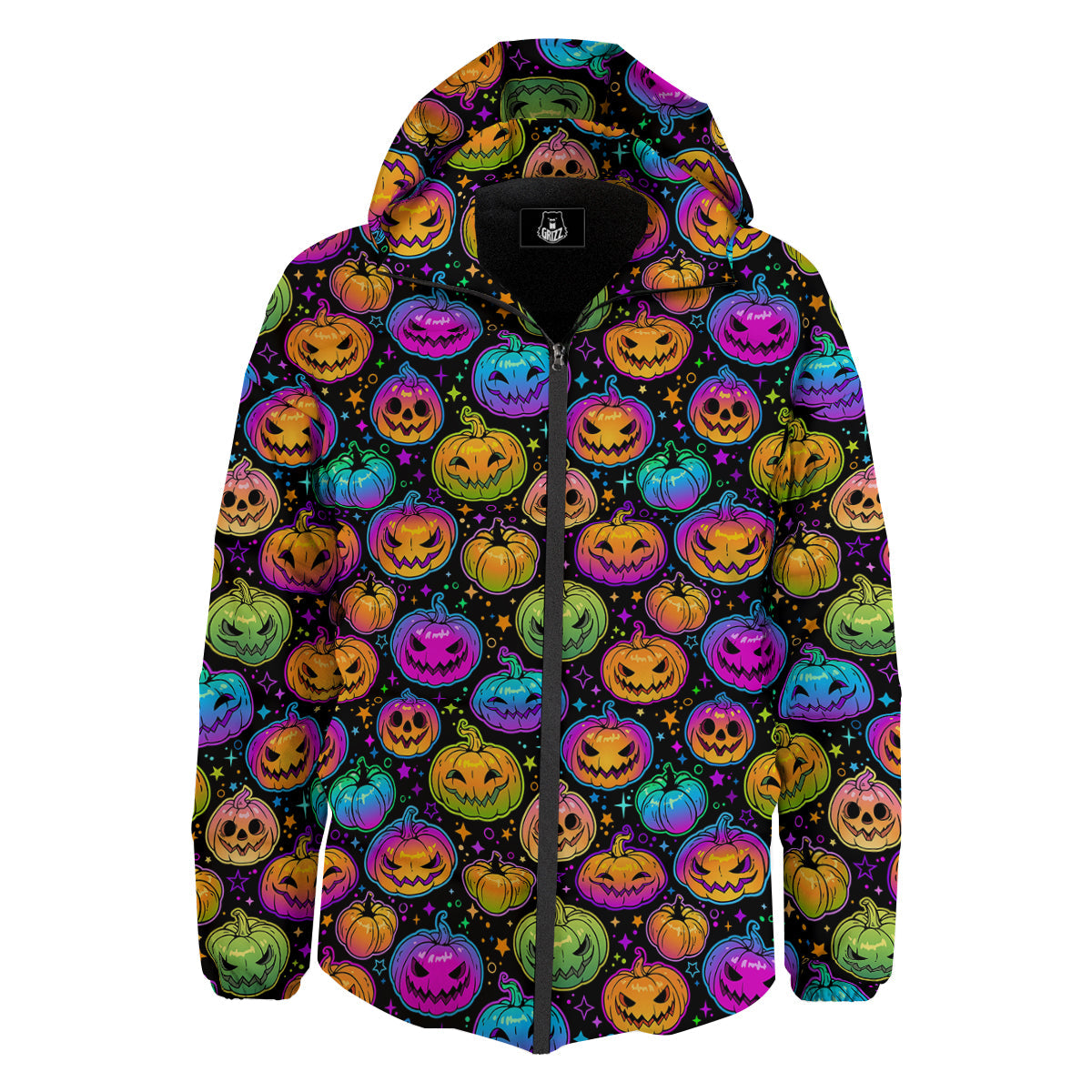 Multicolored Pumpkins Halloween Print Pattern Down Jacket-grizzshop