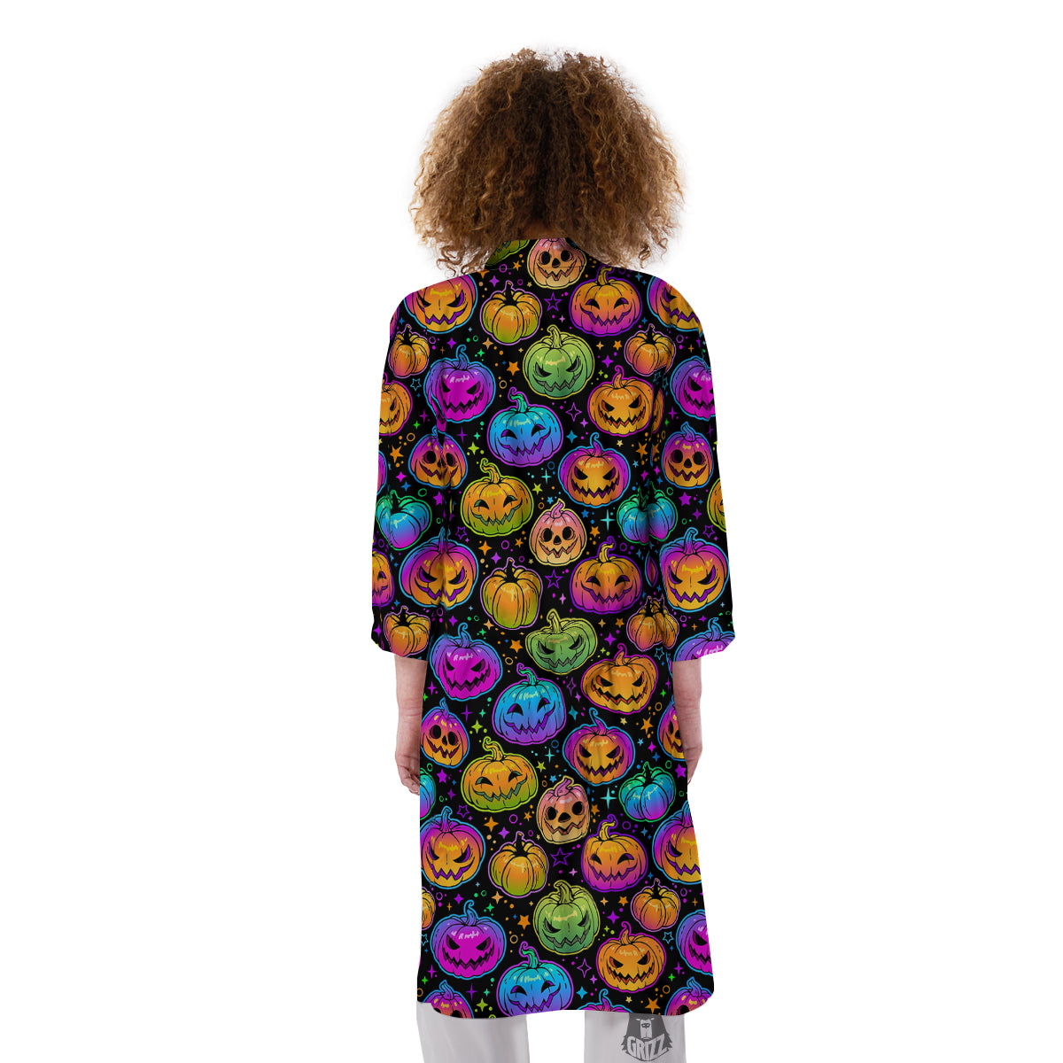 Multicolored Pumpkins Halloween Print Pattern Kimono-grizzshop