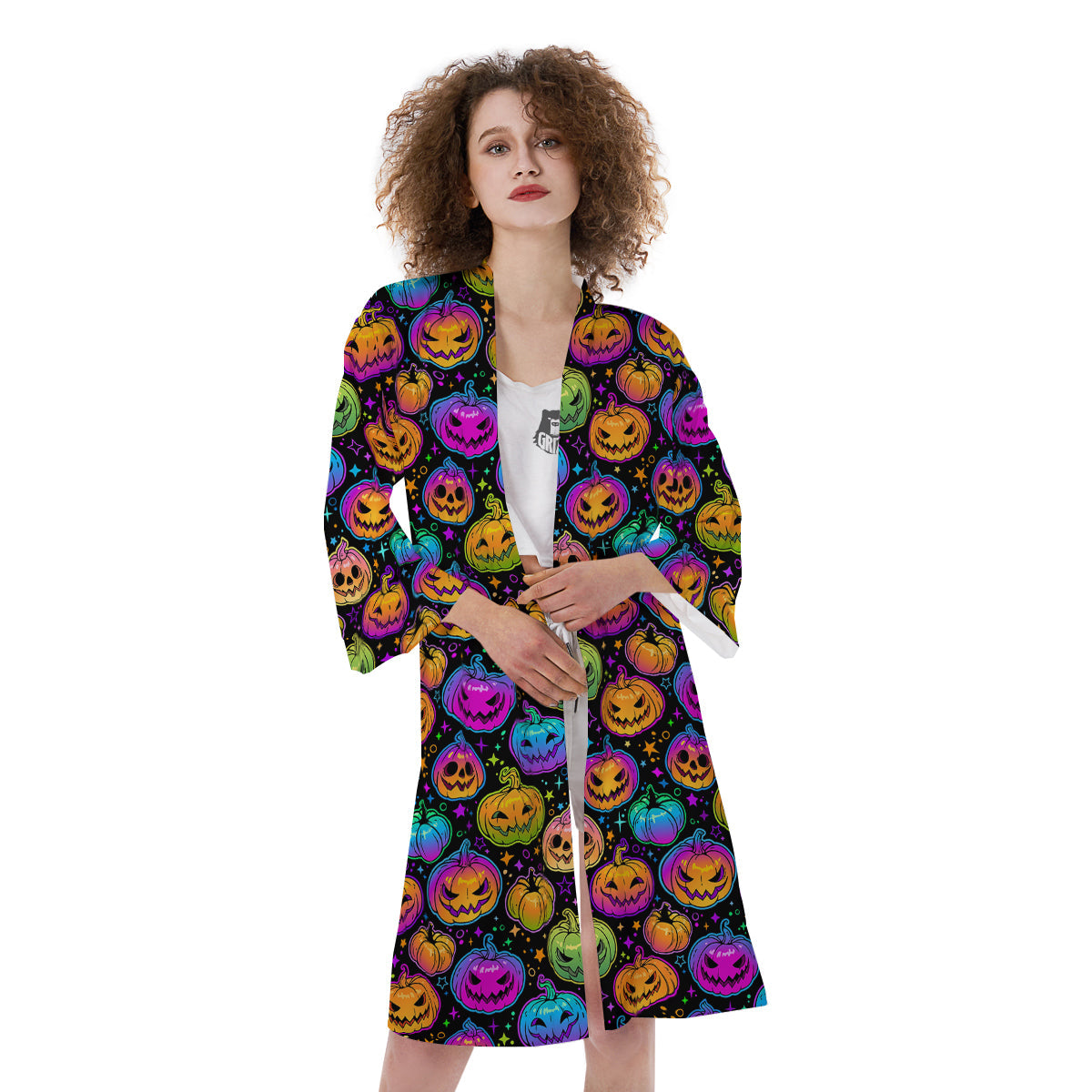 Multicolored Pumpkins Halloween Print Pattern Kimono-grizzshop
