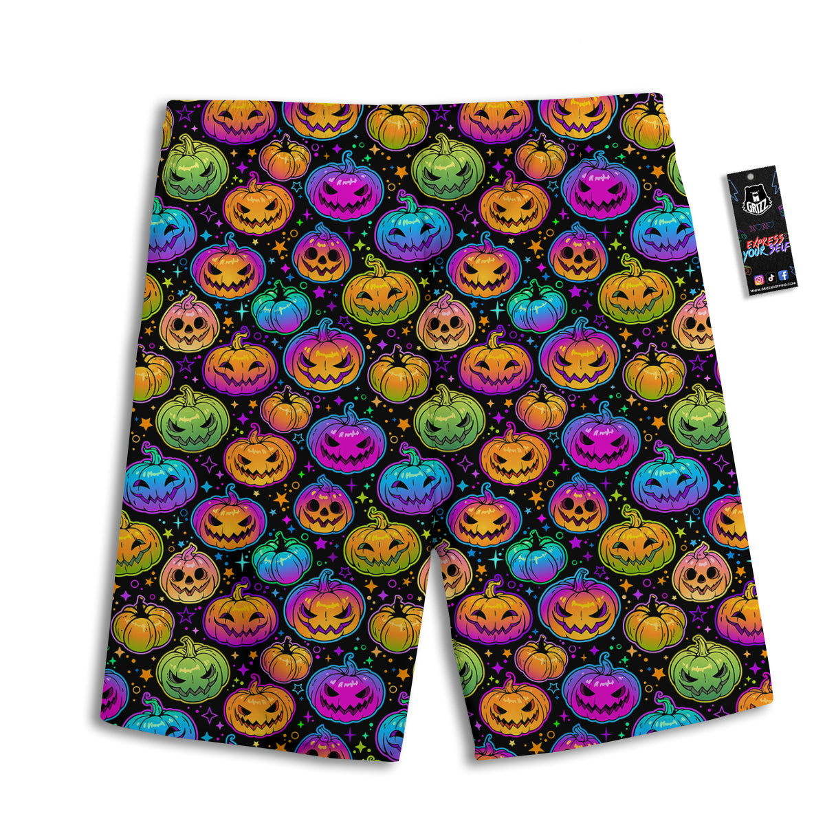 Multicolored Pumpkins Halloween Print Pattern Men's Athletic Shorts