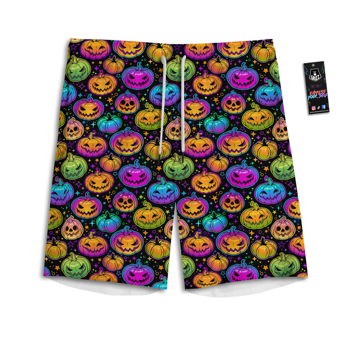 Multicolored Pumpkins Halloween Print Pattern Men's Athletic Shorts