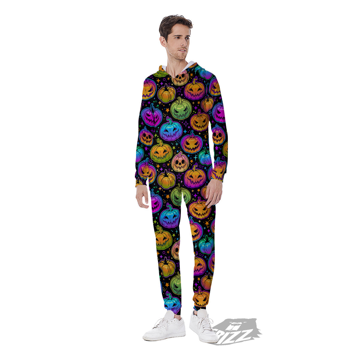 Multicolored Pumpkins Halloween Print Pattern Men's Jumpsuit-grizzshop