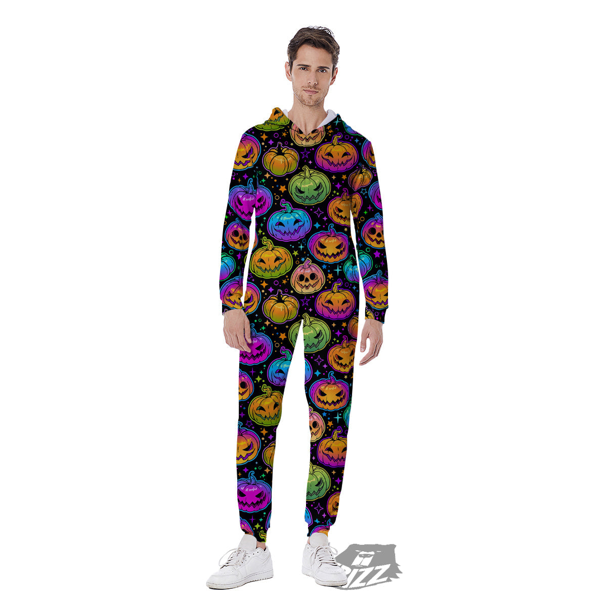 Multicolored Pumpkins Halloween Print Pattern Men's Jumpsuit-grizzshop