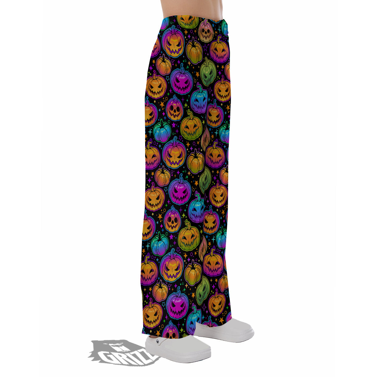 Multicolored Pumpkins Halloween Print Pattern Pajama Pants-grizzshop