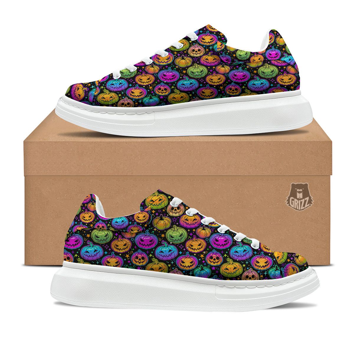 Multicolored Pumpkins Halloween Print Pattern Platform Shoes-grizzshop