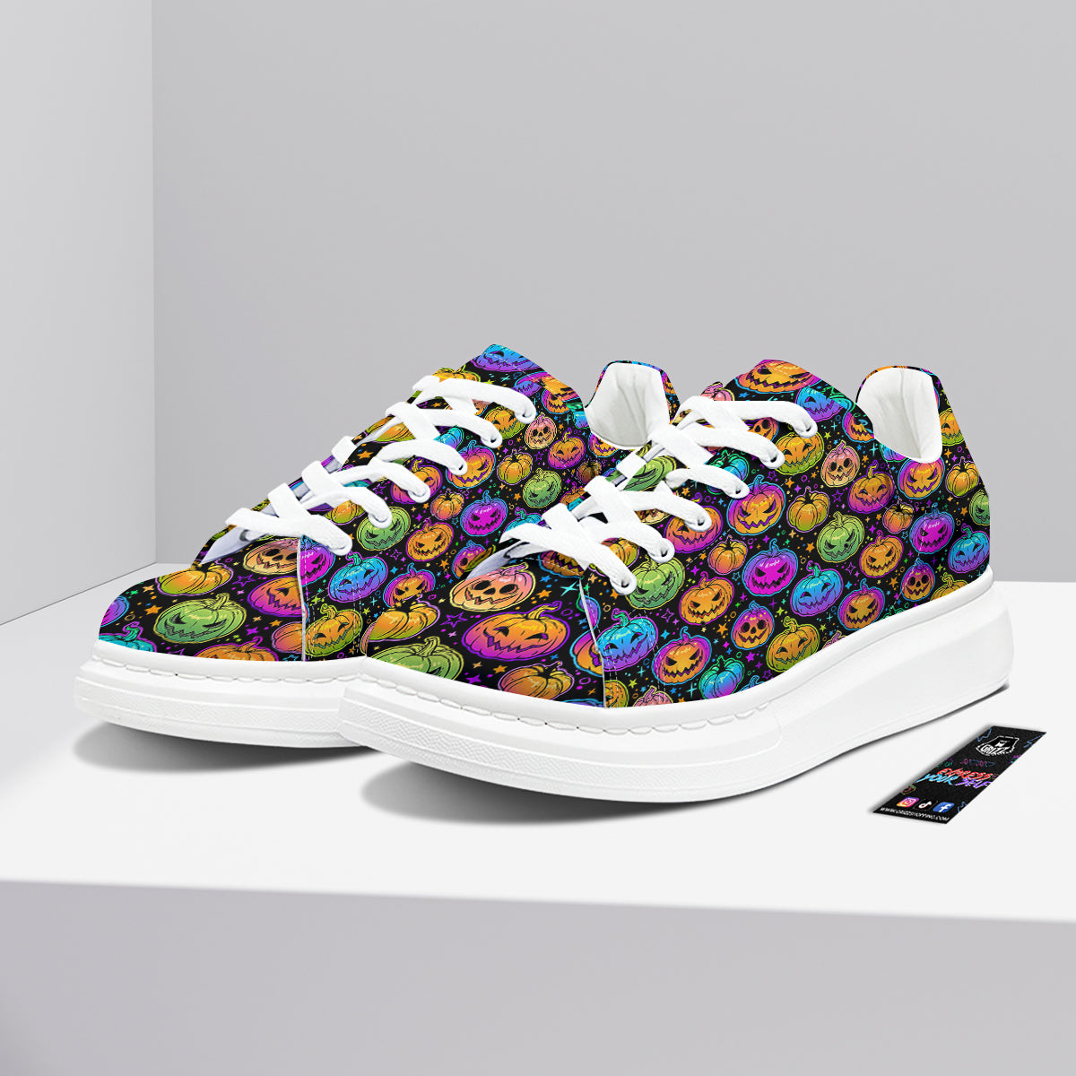 Multicolored Pumpkins Halloween Print Pattern Platform Shoes-grizzshop