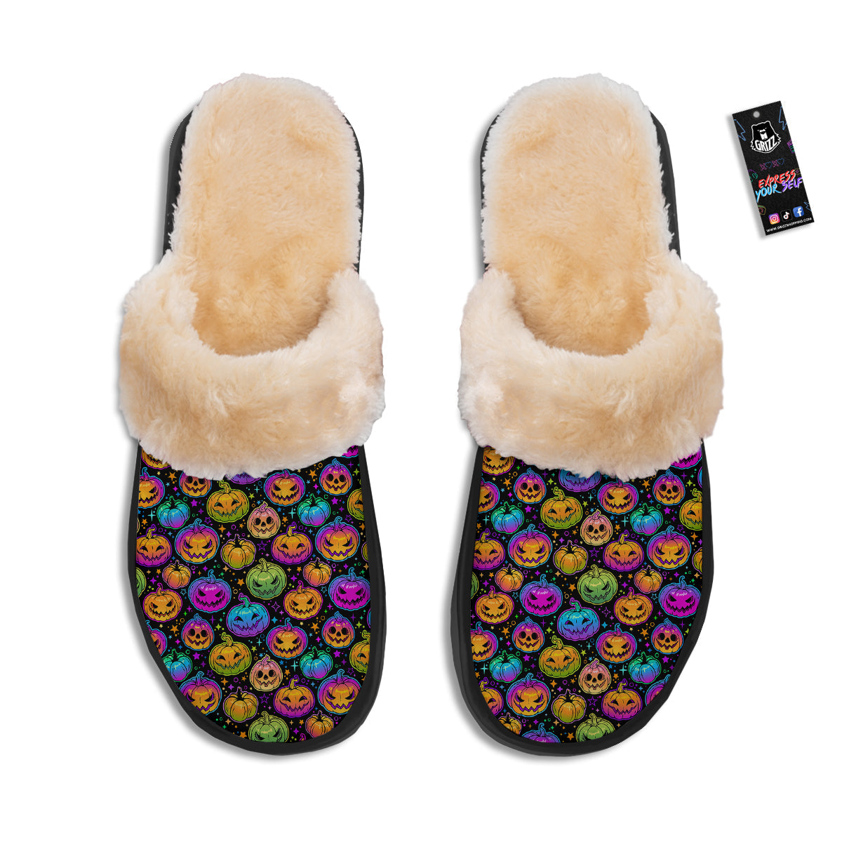 Multicolored Pumpkins Halloween Print Pattern Slippers-grizzshop
