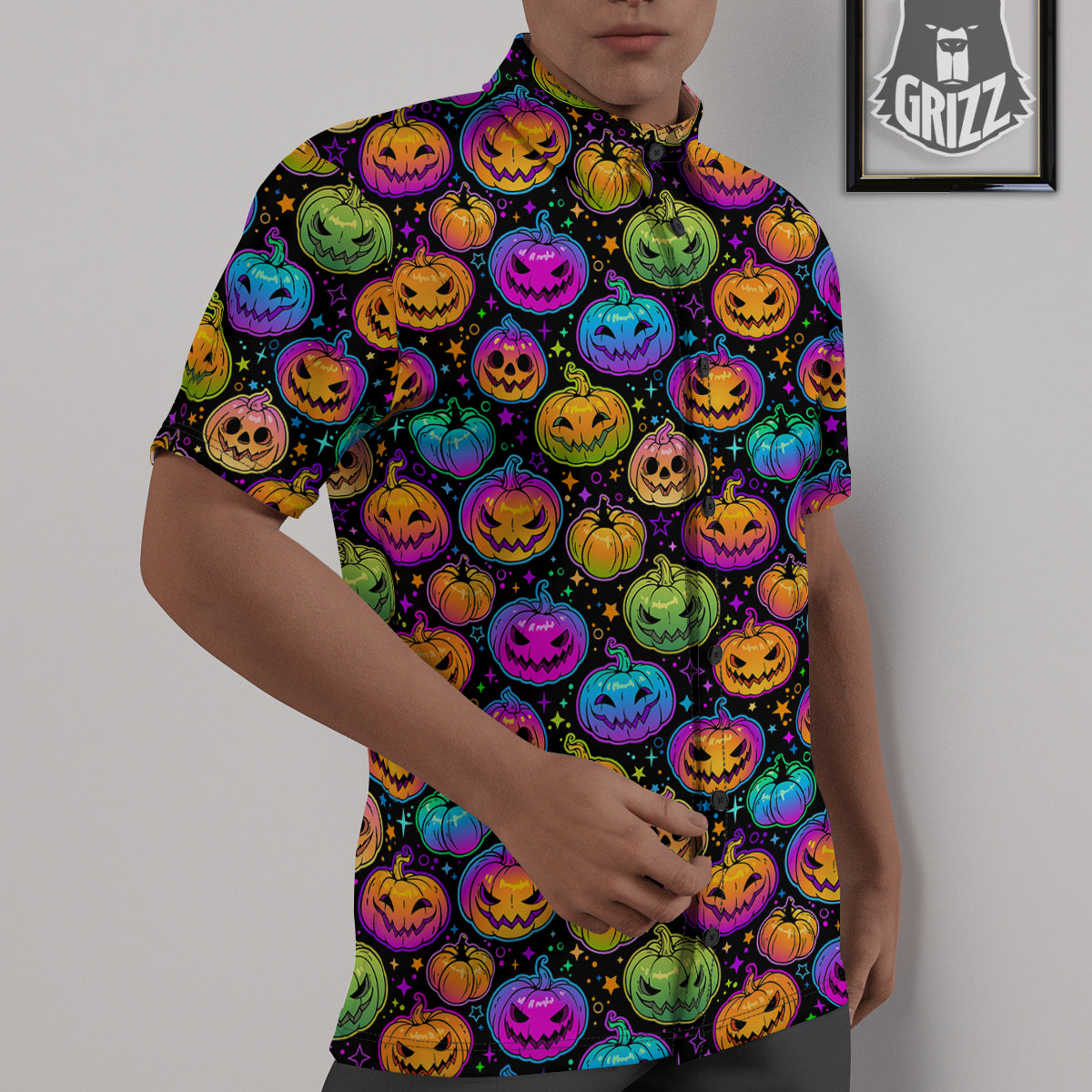 Multicolored Pumpkins Halloween Print Pattern Untucked Shirts-grizzshop