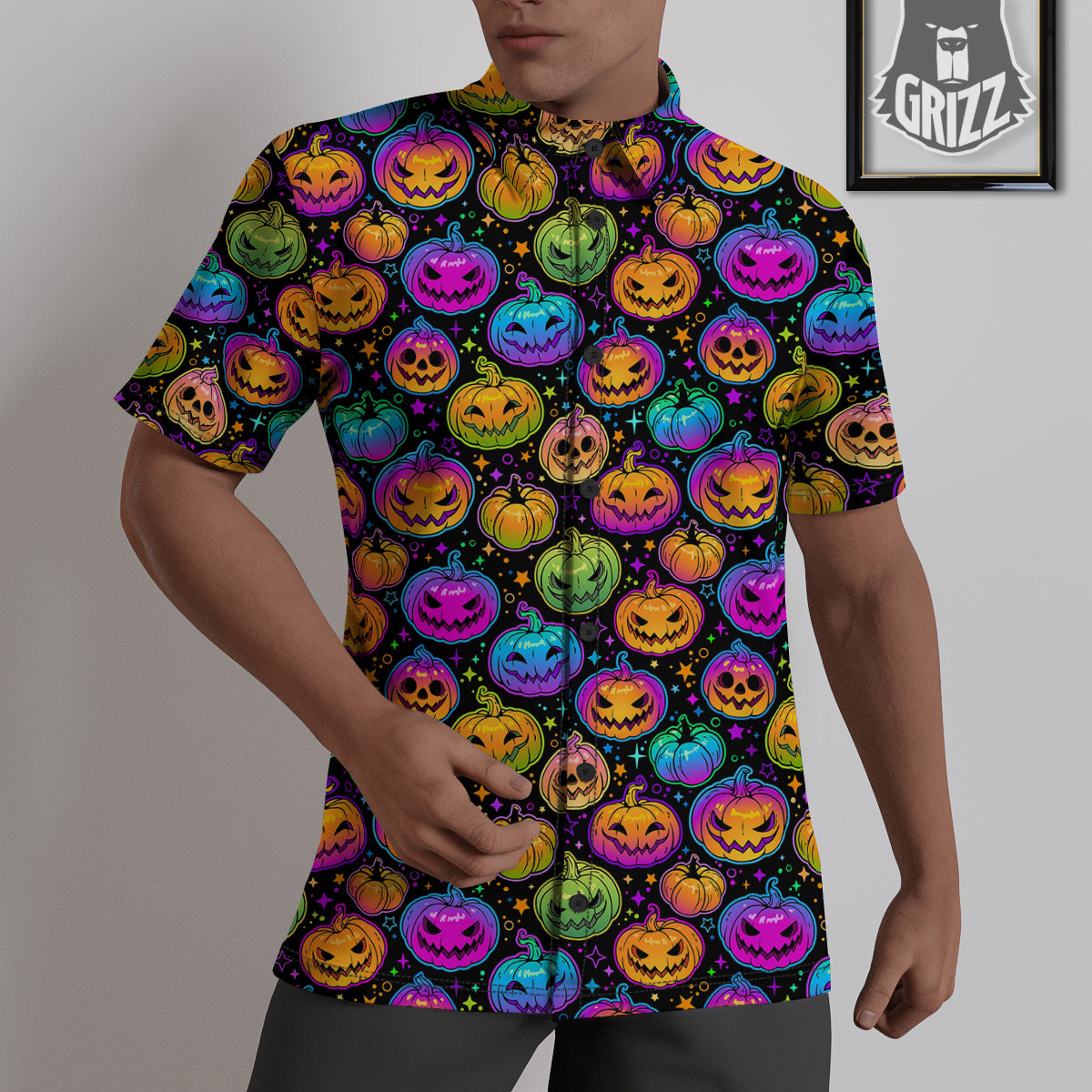 Multicolored Pumpkins Halloween Print Pattern Untucked Shirts-grizzshop