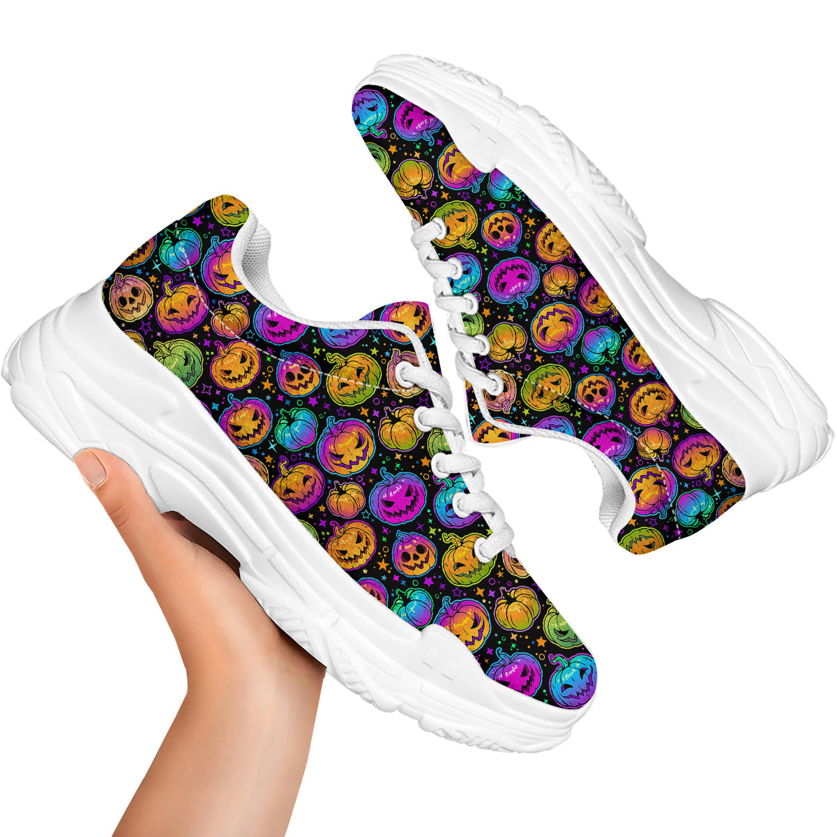 Multicolored Pumpkins Halloween Print Pattern White Chunky Shoes-grizzshop