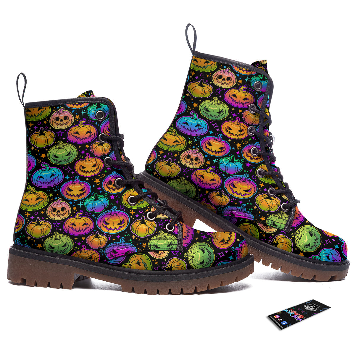 Multicolored Pumpkins Halloween Print Pattern Work Boots-grizzshop