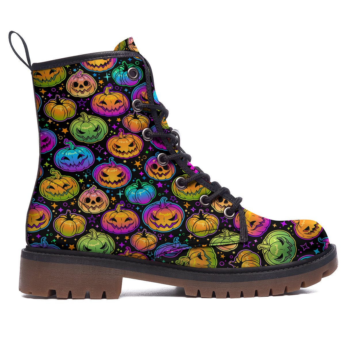 Multicolored Pumpkins Halloween Print Pattern Work Boots-grizzshop