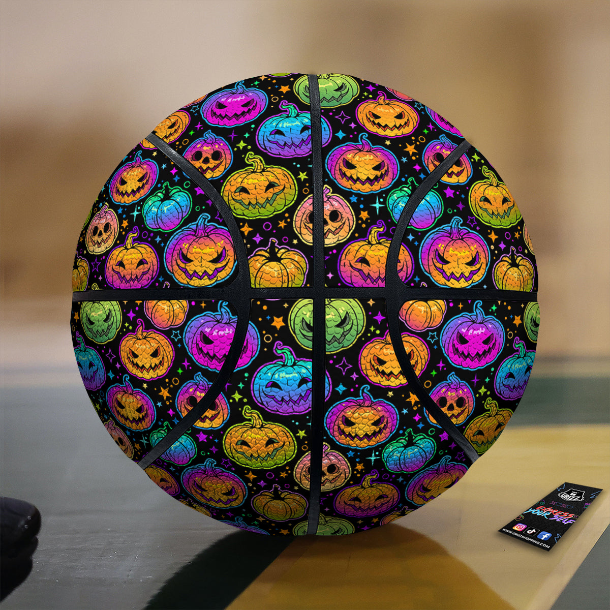 Multicolored Pumpkins Halloween Print Pattern Basketball