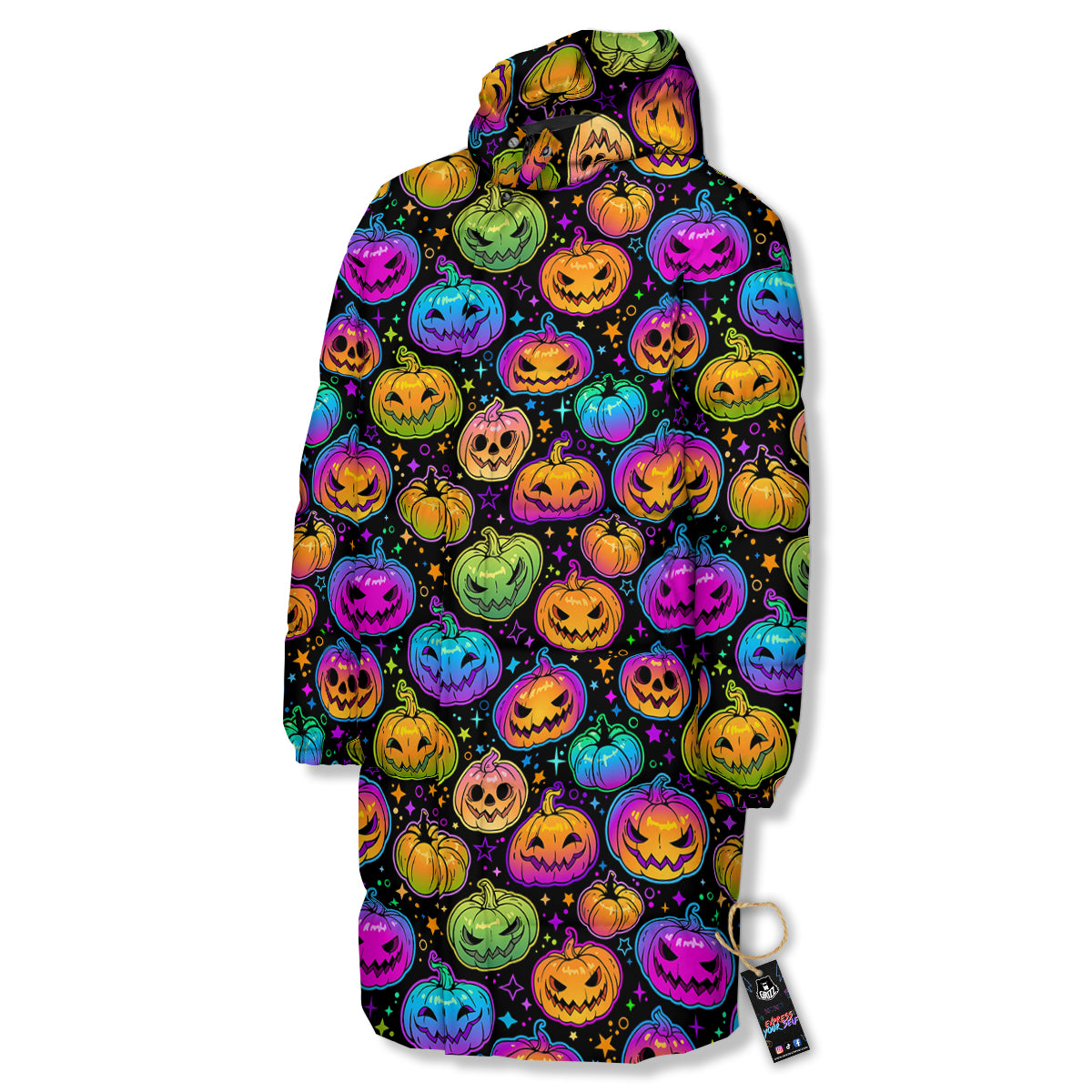 Multicolored Pumpkins Halloween Print Pattern Long Down Jacket
