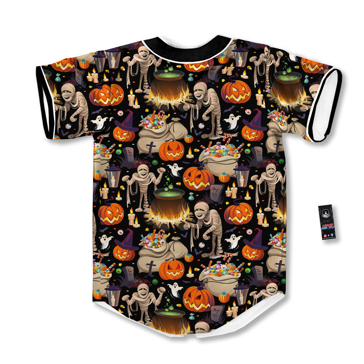 Mummy And Pumpkins Halloween Print Pattern Baseball Jersey-grizzshop
