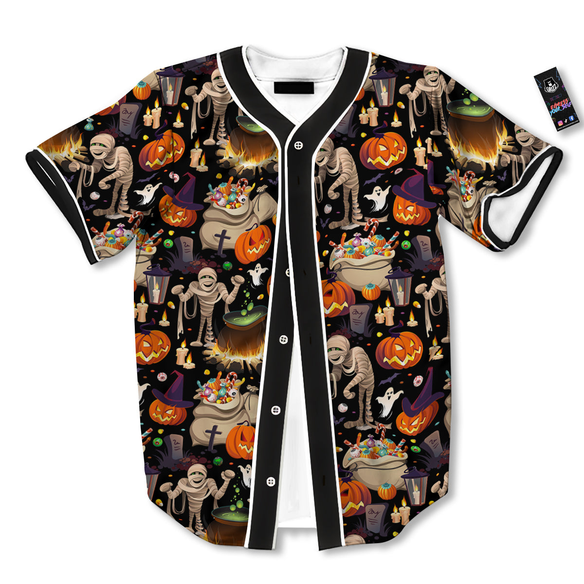 Mummy And Pumpkins Halloween Print Pattern Baseball Jersey-grizzshop