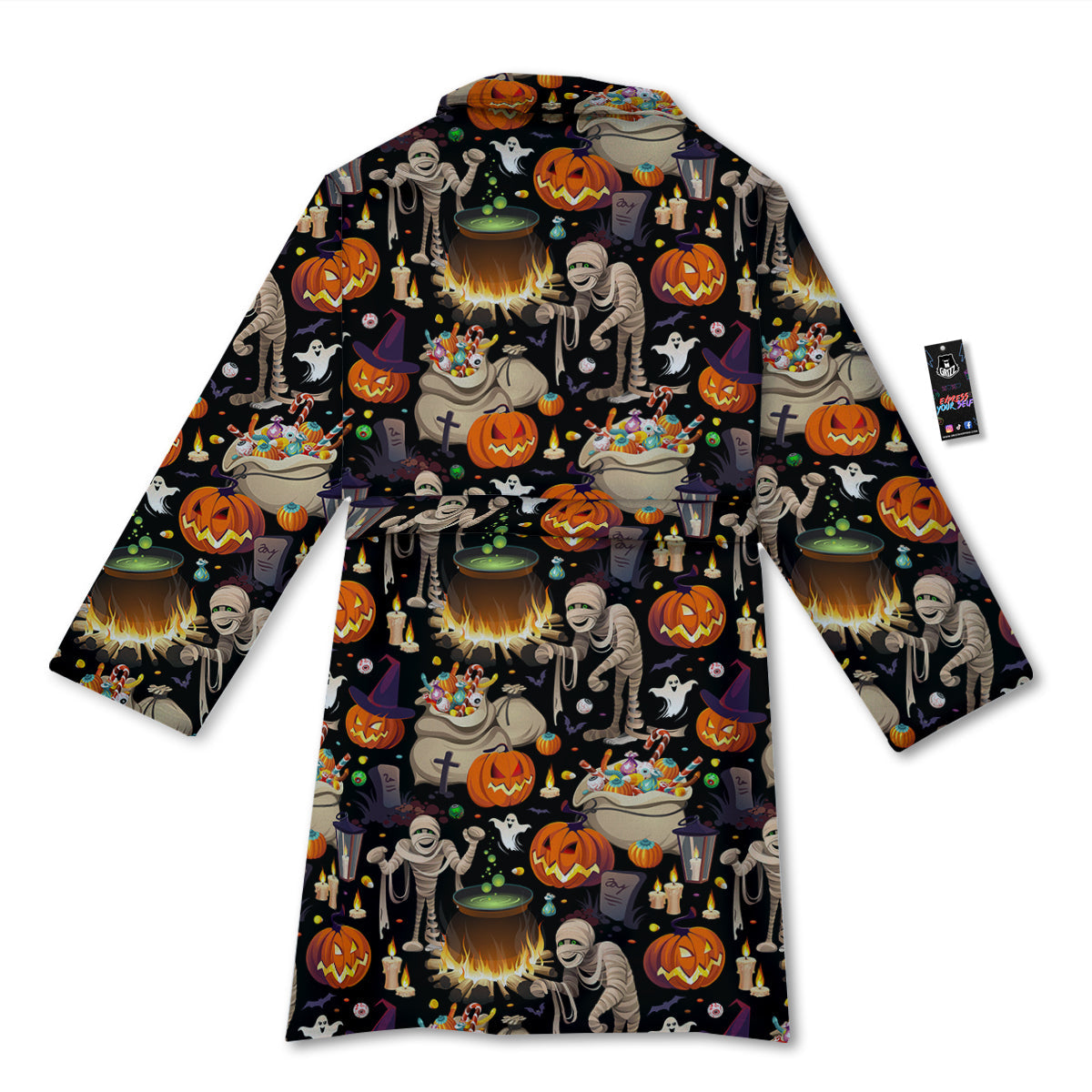 Mummy And Pumpkins Halloween Print Pattern Bathrobe-grizzshop