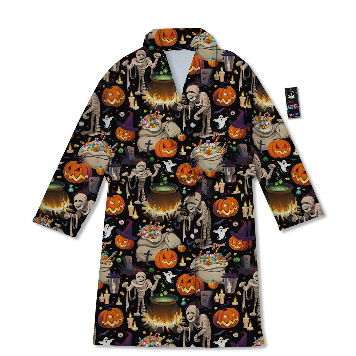 Mummy And Pumpkins Halloween Print Pattern Bathrobe-grizzshop
