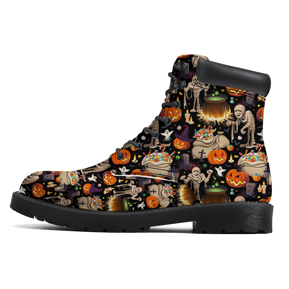 Mummy And Pumpkins Halloween Print Pattern Boots-grizzshop