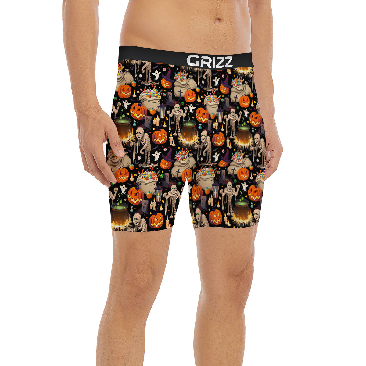 Mummy And Pumpkins Halloween Print Pattern Boxer Briefs-grizzshop